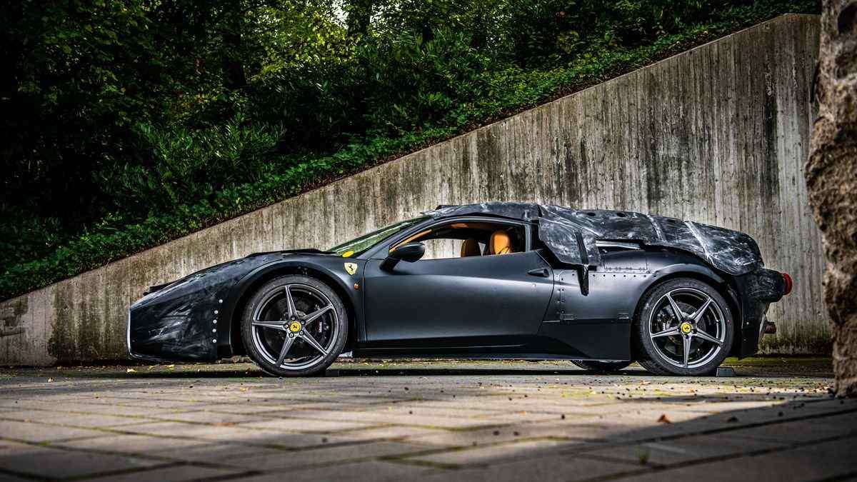 Side view showing the matte black LaFerrari prototype based on a 458 Italia.