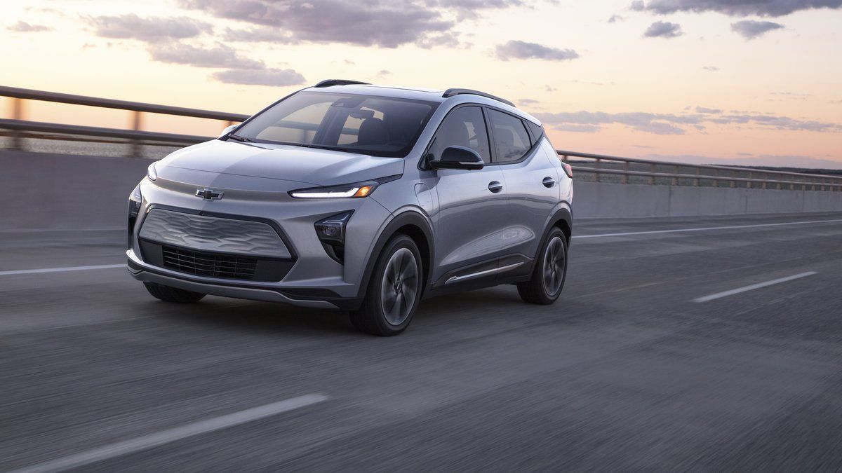 Gray Chevy Bolt on highway