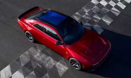 Overhead view of a red Dodge Charger Daytona