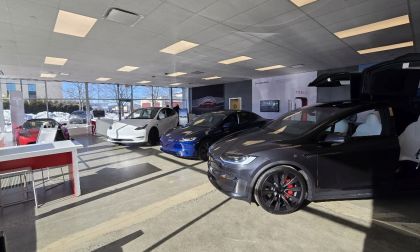 Image shows an empty Tesla dealership in Peabody Mass. taken by John Goreham