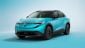 Exterior photo of 3rd generation blue Nissan LEAF three quarter view